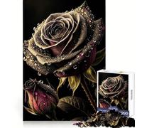 Puzzle Rosa Nera con Gocce di Rugiada, 1000 Pezzi, per Adolescenti, Esercizio Mentale, Relax Lento, Incastro Perfetto per Natale (50x75cm)