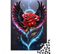 Puzzle Rosa Rossa Alata Eleganza Gotica, 1000 pezzi carta riciclata over 12 anni, gioco familiare divertente e stimolante 70x50cm/1000pcs