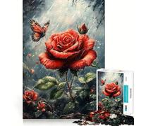 Puzzle Rosa rossa sotto la pioggia per adolescenti, 1000 pezzi, gioco per allenare la mente, rilassante, artistico, da assemblare, (38x26cm)