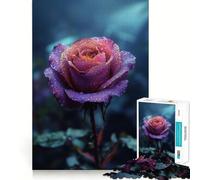 Puzzle "Rosa viola con gocce di rugiada" per adulti, 1000 pezzi, gioco per allenare la mente, rilassante e divertente, idea regalo per le vacanze (38x52cm)