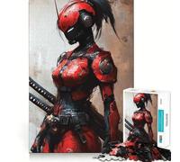 Puzzle rosso Cyberpunk Samurai Girl per adolescenti, 1000 pezzi, gioco di logica, lento, divertente, taglio perfetto, sorpresa di compleanno (38x26cm)