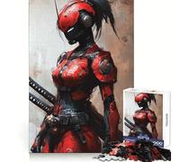 Puzzle rosso Cyberpunk Samurai Girl per adolescenti, 1000 pezzi, gioco di logica, lento, divertente, taglio perfetto, sorpresa di compleanno (38x26cm)
