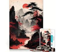 Puzzle rosso e nero in stile asiatico per adulti, 1000 pezzi, gioco intelligente, rilassante e divertente, da assemblare, regalo prezioso (50x75cm)
