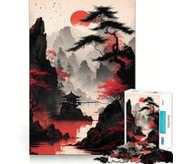Puzzle rosso e nero in stile asiatico per adulti, 1000 pezzi, gioco intelligente, tranquillo, con un motivo da assemblare, (38x26cm)