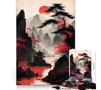 Puzzle rosso e nero in stile asiatico per adulti, 1000 pezzi, gioco intelligente, tranquillo, con un motivo da assemblare, (38x26cm)