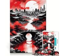 Puzzle rosso e nero in stile giapponese per adulti, 1000 pezzi per rafforzare la memoria, alleviare l'ansia, bordi lisci, una piacevole sorpresa (38x52cm)