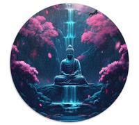 Puzzle rotondi da 1000 pezzi per adulti, Buddha giapponese, cascata, puzzle impossibili per adulti, Capodanno, regalo per le feste (67,5x67,5cm)
