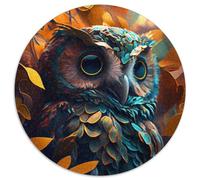 Puzzle rotondi da 1000 pezzi per adulti, gufo della foresta blu, puzzle in cartone per adolescenti dai 14 anni in su, decorazione per la casa (67,5x67,5cm)