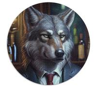 Puzzle rotondi da 1000 pezzi per adulti, lupo barista vestito da animale, puzzle impossibili per adulti, Capodanno, regalo per le feste (67,5x67,5cm)