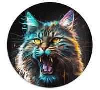 Puzzle rotondi da 1000 pezzi per adulti, Maine Coon Neon, puzzle impossibili per adulti, Capodanno, regalo per le feste (67,5x67,5cm)