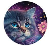 Puzzle rotondi da 1000 pezzi per adulti, motivo: gatto e fiore, in carta neon, adatti per compleanni, Halloween, Ringraziamento, Pasqua (67,5x67,5cm)