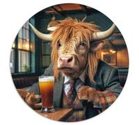 Puzzle rotondi da 1000 pezzi per adulti, mucca delle Highlands al pub, puzzle in cartone, rompicapo impegnativo per adolescenti, perfetto come decorazione per la casa o come regalo (67,5x67,5cm)
