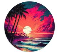 Puzzle rotondi da 1000 pezzi per adulti, puzzle retrò in cartone con tramonto sulla spiaggia, regalo perfetto per compleanni, vacanze e decorazioni per la casa (67,5x67,5cm)