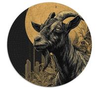 Puzzle rotondo 1000 pezzi capra nero-oro Totem retrò splendido puzzle decorativo per adulti, 1000 pezzi (67,5 x 67,5 cm)