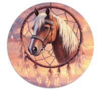 Puzzle rotondo 1000 pezzi cavallo acchiappasogni tramonto viola-rosa, gioco di puzzle per adulti, 1000 pezzi (67,5 x 67,5 cm)