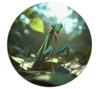 Puzzle rotondo 1000 pezzi di mantide religiosa con gli occhi azzurri, foresta verde, splendido puzzle decorativo per adolescenti e adulti, 1000 pezzi (67,5 x 67,5 cm)