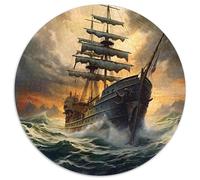 Puzzle rotondo 1000 pezzi di nave da vela vintage onde tempestose gioco di puzzle per adulti, giochi e regali, 1000 pezzi (67,5 x 67,5 cm)