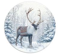 Puzzle rotondo 1000 pezzi renna delle nevi foresta invernale gioco di puzzle per adulti giochi e regali 1000 pezzi (67,5 x 67,5 cm)