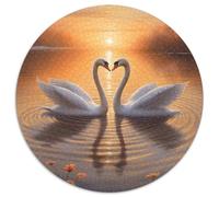 Puzzle rotondo 1000 pezzi scena d'amore cigni arte tramonto romantico puzzle ecologico per adulti per gioco in famiglia e idea regalo di compleanno per amici 1000 pezzi (67,5 x 67,5 cm)