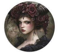 Puzzle rotondo 1000 pezzi strega rosa scuro stile gotico retrò giochi classici per adulti 1000 pezzi (67,5 x 67,5 cm)