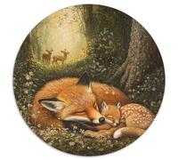 Puzzle rotondo 1000 pezzi volpe e cervo nella foresta, bordo di fiori a luce dolce, splendido puzzle decorativo per giochi in famiglia e idea regalo di compleanno per amici, 1000 pezzi (67,5 x 67,5 cm