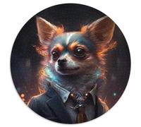 Puzzle rotondo da 1000 pezzi Boss Chihuahua. Puzzle da 1000 pezzi perfetto per il divertimento in famiglia a Natale, Ringraziamento, compleanni e Pasqua. Dimensioni: 67,5x67,5 cm.