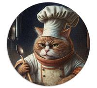 Puzzle rotondo da 1000 pezzi Chef Cat, perfetto per adolescenti e famiglie, compleanni (67,5x67,5cm)