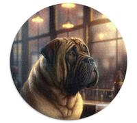 Puzzle rotondo da 1000 pezzi con cane mastino che beve birra, ideale per decorare casa e ufficio, regalo perfetto per il compleanno (67,5x67,5cm)