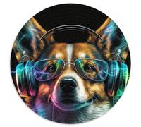Puzzle rotondo da 1000 pezzi con cuffie a forma di Corgi per adulti, gioco interattivo per famiglie, decorazione fai da te per la casa, rompicapo stimolante (67,5x67,5cm)