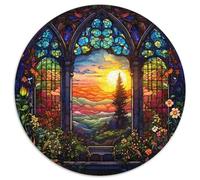 Puzzle rotondo da 1000 pezzi con giardino in vetro colorato, puzzle regalo per adolescenti, rompicapo stimolante per famiglie, regalo fai da te per la casa 67,5x67,5 cm