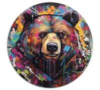 Puzzle rotondo da 1000 pezzi con graffiti di orso bruno, per adulti, perfetto per adolescenti, per rafforzare i legami familiari, rompicapo e regalo fai da te per la casa 67,5x67,5 cm