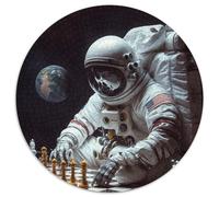 Puzzle rotondo da 1000 pezzi, motivo: astronauta, scacchi, puzzle difficili per adulti, rompicapo impegnativo, serata di giochi in famiglia (67,5x67,5cm)
