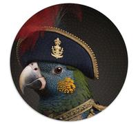 Puzzle rotondo da 1000 pezzi "Pappagallo in uniforme militare", per adulti, ideale come decorazione per la casa, allenamento del cervello e regali per le feste, 67,5x67,5 cm.
