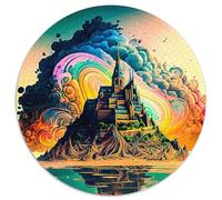 Puzzle rotondo da 1000 pezzi per adulti "Castello sull'isola", per decorazioni fai da te, regalo per la casa, rompicapo per adulti (dimensioni 67,5x67,5 cm)
