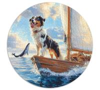 Puzzle rotondo da 1000 pezzi per adulti e bambini dai 14 anni in su, motivo: pastore australiano, attrezzatura divertente geometrica difficile quasi impossibile, 1000 pezzi (67,5 x 67,5 cm)