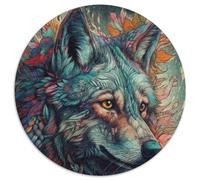 Puzzle rotondo da 1000 pezzi per adulti, motivo: lupo astratto, in cartone, rilassante e divertente, perfetto regalo di Natale e decorazione per la casa (67,5x67,5cm)