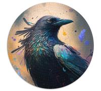 Puzzle rotondo da 1000 pezzi per adulti, raffigurante un corvo che dipinge, in cartone, rilassante e divertente, perfetto regalo di Natale e decorazione per la casa (67,5x67,5cm)
