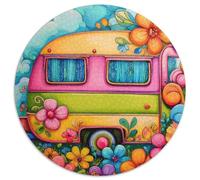 Puzzle rotondo da 1000 pezzi per campeggio, auto, arcobaleno, decorazione floreale, puzzle per adulti, giochi e regali, 1000 pezzi (67,5 x 67,5 cm)