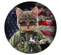 Puzzle rotondo da 1000 pezzi "Pilota gatto nell'aeronautica militare", per adulti, ideale come regalo di Natale e come decorazione per la casa (dimensioni 67,5x67,5 cm).