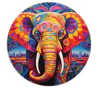 Puzzle rotondo da 1000 pezzi raffigurante un elefante colorato, per adulti, perfetto per decorare casa e ufficio, feste, compleanni e regali di Natale (67,5x67,5cm)