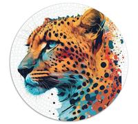 Puzzle rotondo da 1000 pezzi raffigurante un giaguaro in acquerello, ideale per decorare casa e ufficio, regalo perfetto per il compleanno (67,5x67,5cm)