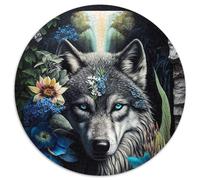 Puzzle rotondo da 1000 pezzi raffigurante un lupo nella giungla con mandala, per adulti, perfetto per decorare casa e ufficio, feste, compleanni e regali di Natale (67,5x67,5cm)