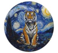 Puzzle rotondo da 1000 pezzi "Tigre e cielo notturno" per adulti, perfetto per decorare casa e ufficio, feste, compleanni e regali di Natale (67,5x67,5cm)
