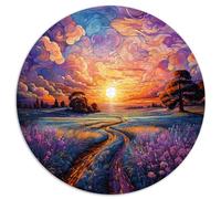 Puzzle rotondo da 1000 pezzi, tramonto sulla lavanda, per adulti e bambini, puzzle in cartone, ottimo regalo per adulti. 。 Dimensioni: 67,5 x 67,5 cm.