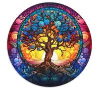Puzzle rotondo in cartone con albero di vetro colorato da 1000 pezzi per adulti, design intricato per adolescenti, decorazioni fai da te e divertimento che stimola la mente 67,5x67,5 cm