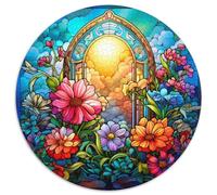 Puzzle rotondo in cartone con giardino in vetro colorato da 1000 pezzi per adulti, Halloween, Pasqua e Capodanno 67,5x67,5 cm