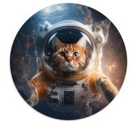 Puzzle rotondo in cartone da 1000 pezzi raffigurante un gatto astronauta, perfetto per il divertimento in famiglia, perfetto per le vacanze e per le serate di gioco interattive (67,5x67,5 cm)
