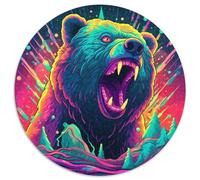 Puzzle rotondo in cartone da 1000 pezzi raffigurante un orso selvatico, per adolescenti e famiglie, perfetto come decorazione fai da te e come sfida per stimolare la mente (dimensioni 67,5x67,5 cm)