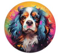 Puzzle rotondo in cartone da 1000 pezzi raffigurante un Re Carlo Spaniel, per adolescenti e famiglie, perfetto come decorazione fai da te e come sfida per stimolare la mente (dimensioni 67,5x67,5 cm)