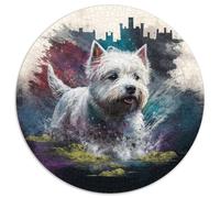 Puzzle rotondo in cartone da 1000 pezzi raffigurante un West Highland White Terrier,per adolescenti e famiglie,perfetto come decorazione fai da te e come sfida per stimolare la mente (67,5x67,5 cm).